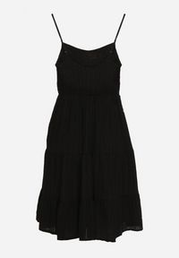 Born2be - Czarna Rozkloszowana Sukienka na Ramiączkach z Gumkami w Talii Ageridia. Kolor: czarny. Długość rękawa: na ramiączkach. Styl: elegancki #3