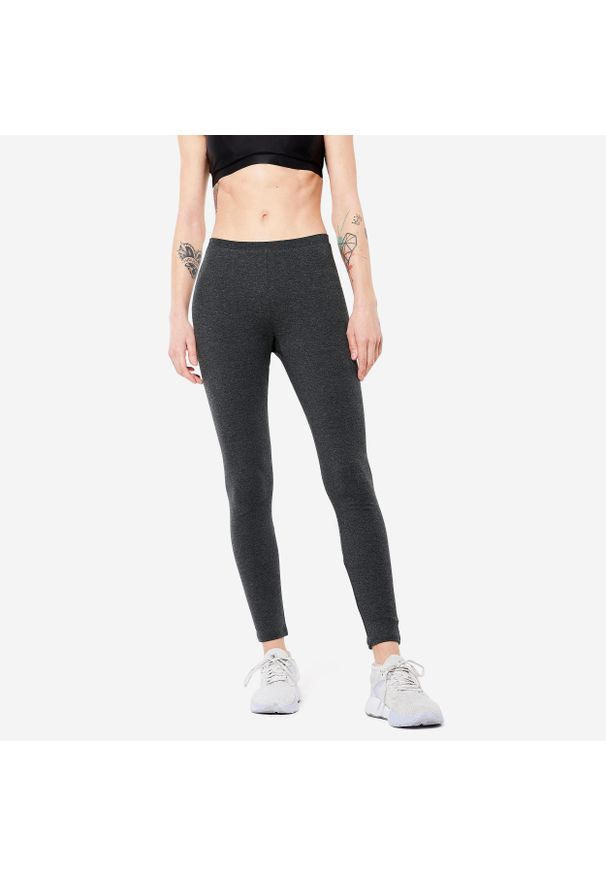 DOMYOS - Legginsy fitness damskie Nyamba 100 Salto. Kolor: szary. Materiał: bawełna, materiał, elastan. Sport: fitness