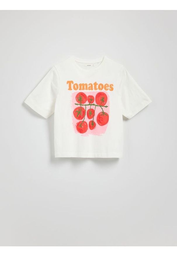 Reserved - T-shirt z nadrukiem - złamana biel. Materiał: bawełna, tkanina. Wzór: nadruk