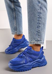 Renee - Niebieskie Sneakersy Sznurowane na Grubej Podeszwie Releta. Kolor: niebieski. Materiał: jeans, dresówka #2