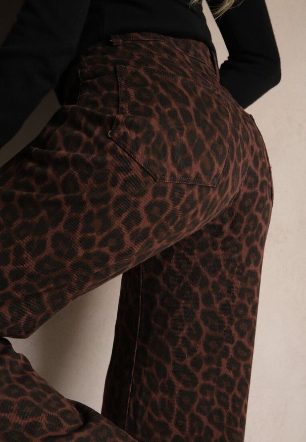 Renee - Brązowe Panterkowe Szerokie Spodnie z Bawełny Semiloria. Kolor: brązowy. Materiał: bawełna. Wzór: jednolity, motyw zwierzęcy. Styl: elegancki