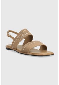 Calvin Klein sandały SQUARED SANDAL HE damskie kolor beżowy HW0HW01496. Zapięcie: klamry. Kolor: beżowy. Materiał: materiał, skóra, guma, włókno #4