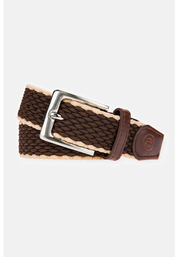 Lancerto - Pasek Pleciony Braid Brązowo-Beżowy. Kolor: brązowy, wielokolorowy, beżowy. Materiał: elastan, skóra, poliester, jeans. Styl: casual, klasyczny