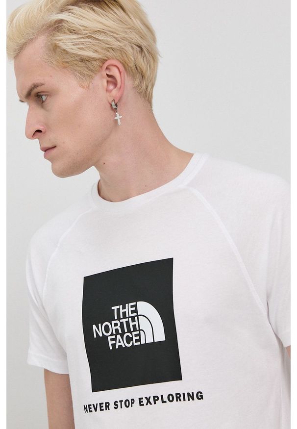 The North Face - T-shirt bawełniany. Okazja: na co dzień. Kolor: biały. Materiał: bawełna. Wzór: nadruk. Styl: casual