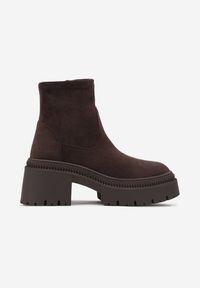 Born2be - Brązowe Botki w Stylu Sztybletów z Elastyczną Cholewką Heslania. Nosek buta: okrągły. Zapięcie: zamek. Kolor: brązowy. Szerokość cholewki: normalna. Sezon: zima. Obcas: na obcasie. Wysokość obcasa: średni #6
