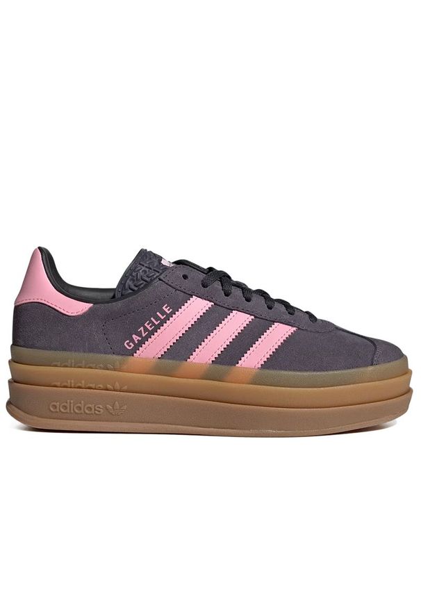 Adidas - Buty młodzieżowe adidas Originals Gazelle Bold J IH6459 - szare. Okazja: na co dzień. Zapięcie: pasek. Kolor: szary. Materiał: syntetyk, guma, skóra, zamsz. Szerokość cholewki: normalna. Wzór: paski, aplikacja. Obcas: na platformie. Model: Adidas Gazelle