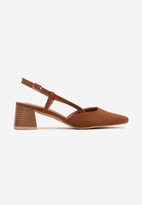 Renee - Brązowe Letnie Czółenka VICES w Stylu Slingback na Słupku Synossia. Okazja: na co dzień. Kolor: brązowy. Materiał: jeans. Sezon: lato. Obcas: na słupku. Styl: elegancki, casual #6
