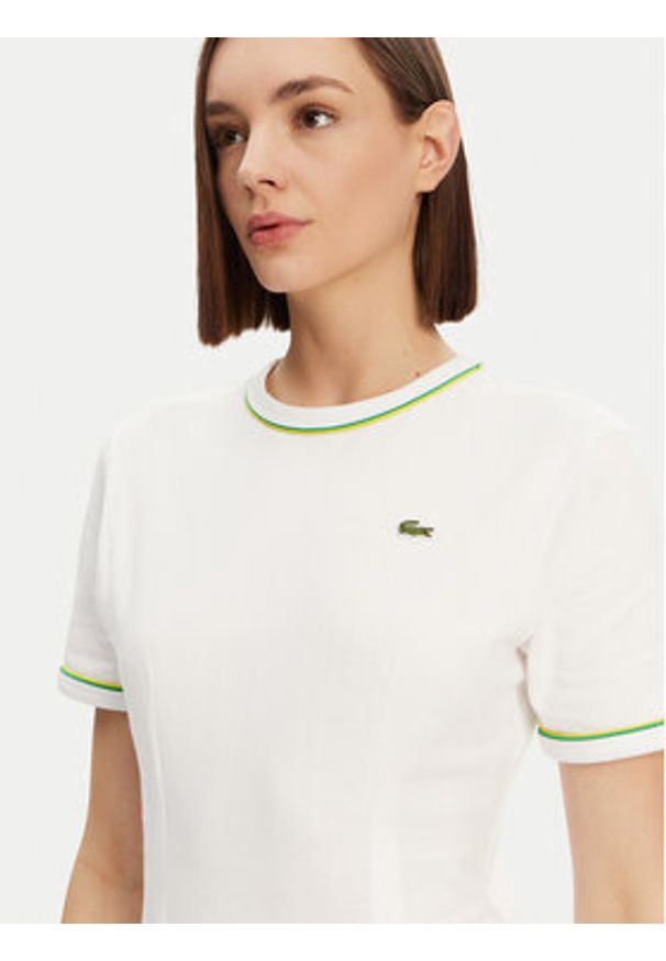 Lacoste Sukienka codzienna EF9988 Biały Slim Fit. Okazja: na co dzień. Kolor: biały. Materiał: bawełna. Typ sukienki: proste. Styl: casual