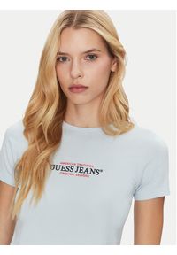 Guess Jeans T-Shirt W4YI03 J1314 Błękitny Slim Fit. Kolor: niebieski. Materiał: bawełna