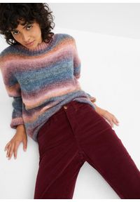 bonprix - Spodnie sztruksowe dzwony high-waist z wygodnym paskiem. Stan: podwyższony. Kolor: czerwony. Materiał: sztruks. Styl: elegancki