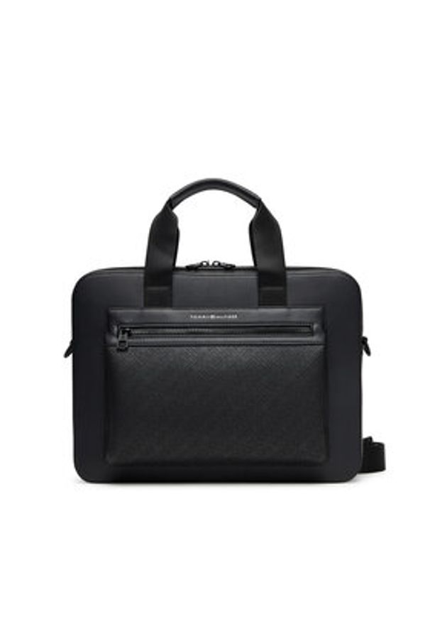 TOMMY HILFIGER - Tommy Hilfiger Torba na laptopa Th Monogram Computer Bag AM0AM13835 Czarny. Kolor: czarny. Materiał: skóra