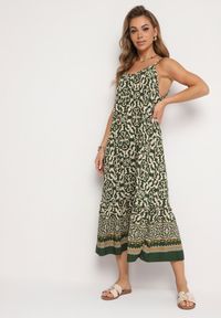 Born2be - Ciemnozielona Bawełniana Sukienka o Rozkloszowanym Kroju na Cienkich Ramiączkach Nellarra. Kolor: zielony. Materiał: bawełna. Długość rękawa: na ramiączkach. Sezon: lato. Styl: elegancki #5