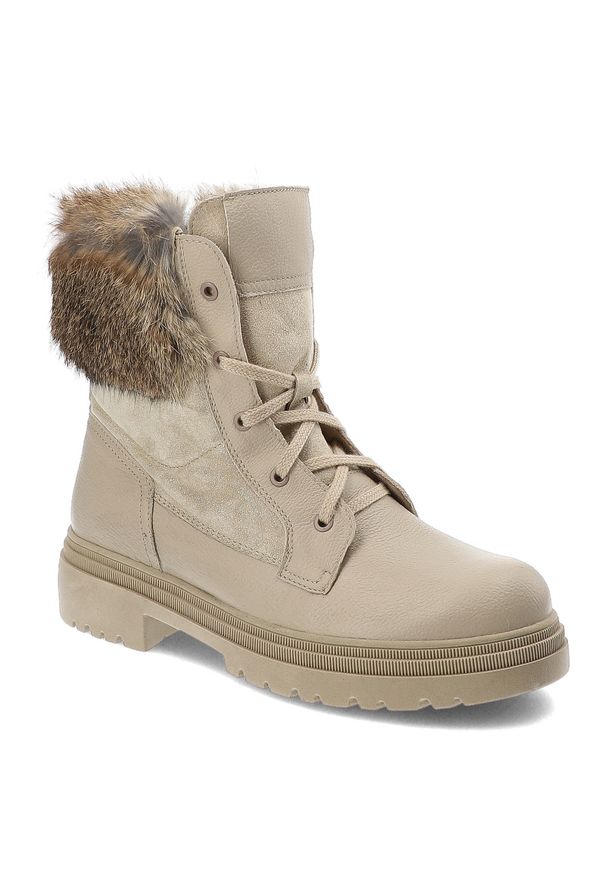 Beżowe Botki Armodo Ocieplane Obuwie Damskie. Okazja: na spacer. Kolor: beżowy. Materiał: zamsz, skóra. Szerokość cholewki: normalna. Sezon: zima. Styl: elegancki