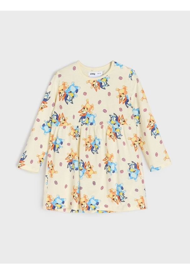 Sinsay - Bawełniana sukienka Bluey - kremowy. Kolor: kremowy. Materiał: bawełna