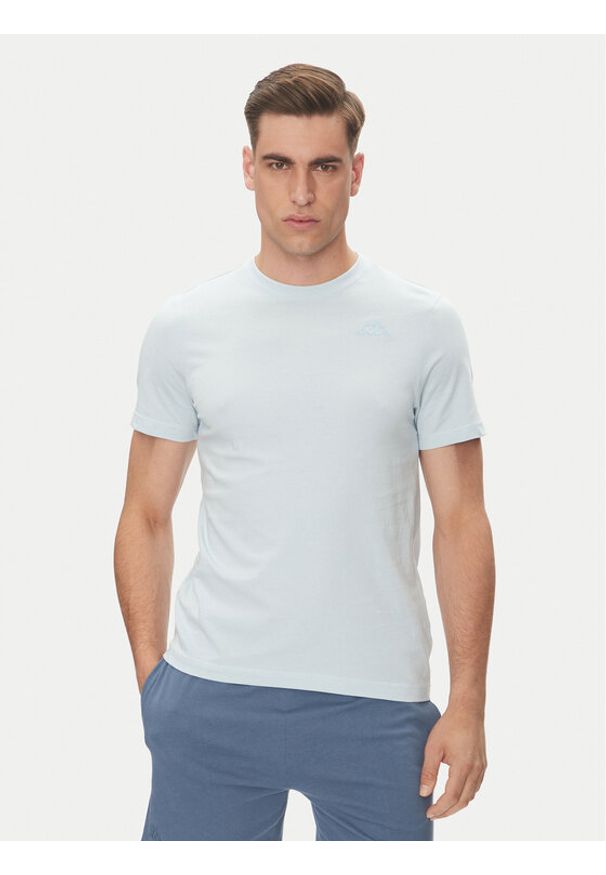 Kappa T-Shirt Logo Korpo Cafers 304J150 Błękitny Slim Fit. Kolor: niebieski. Materiał: bawełna
