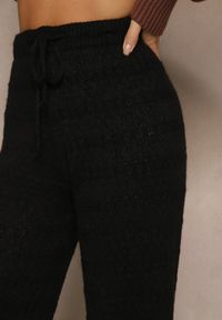 Renee - Czarne Spodnie Wide Leg z Dzianiny z Dodatkiem Wełny i Wiskozy Tiesania. Okazja: na co dzień. Stan: podwyższony. Kolor: czarny. Materiał: wiskoza, dzianina, wełna. Styl: casual