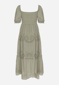 Born2be - Zielona Bawełniana Sukienka z Haftowanym Wzorem Iffanella. Okazja: na co dzień, na spacer. Kolor: zielony. Materiał: bawełna. Wzór: haft. Sezon: lato. Styl: casual, elegancki #3