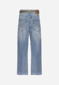 Born2be - Niebieskie Szerokie Jeansy z Bawełny Ozdobione Paskiem Lerillis. Okazja: na co dzień. Kolor: niebieski. Wzór: aplikacja. Styl: elegancki, casual #7