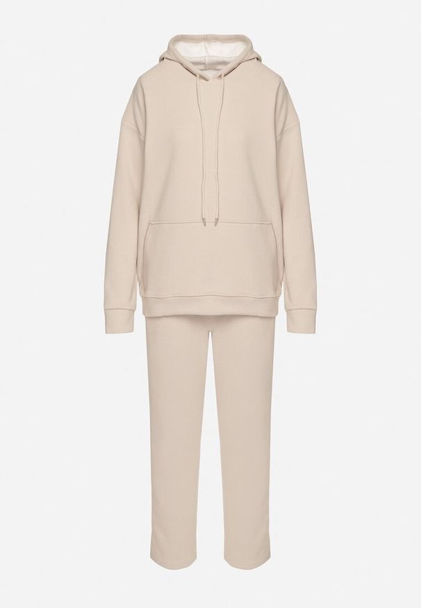Born2be - Beżowy Bawełniany Komplet Dresowy z Bluzą i Spodniami Zansira. Kolor: beżowy. Materiał: bawełna, dresówka