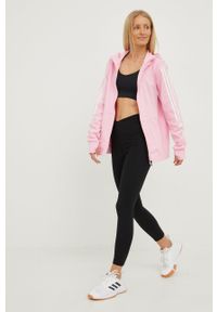 Adidas - adidas bluza damska kolor różowy z kapturem z nadrukiem. Okazja: na co dzień. Typ kołnierza: kaptur. Kolor: różowy. Materiał: materiał, dzianina. Wzór: nadruk. Styl: casual #2