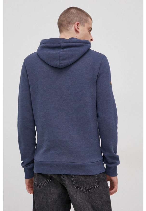 Superdry Bluza męska kolor granatowy z kapturem z nadrukiem. Typ kołnierza: kaptur. Kolor: niebieski. Materiał: dzianina. Wzór: nadruk