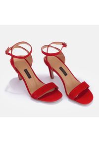 Marco Shoes Eleganckie sandały z naturalnego zamszu czerwone. Kolor: czerwony. Materiał: zamsz. Styl: elegancki #4