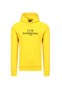 Peak Performance - Bluza PEAK PERFORMANCE ORIGINAL HOOD. Kolor: żółty. Materiał: bawełna, dresówka, poliester. Wzór: napisy, haft. Sezon: wiosna