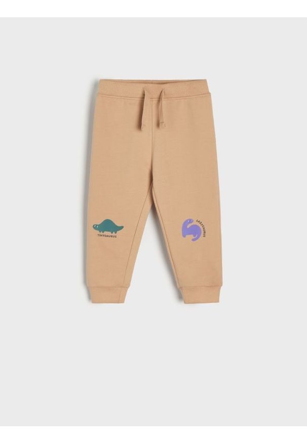 Sinsay - Spodnie dresowe - beżowy. Kolor: beżowy. Materiał: dresówka. Długość: długie. Wzór: nadruk