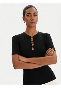 Karl Lagerfeld - KARL LAGERFELD Bluzka B1W18014 Czarny Slim Fit. Typ kołnierza: dekolt w karo. Kolor: czarny. Materiał: wiskoza #4