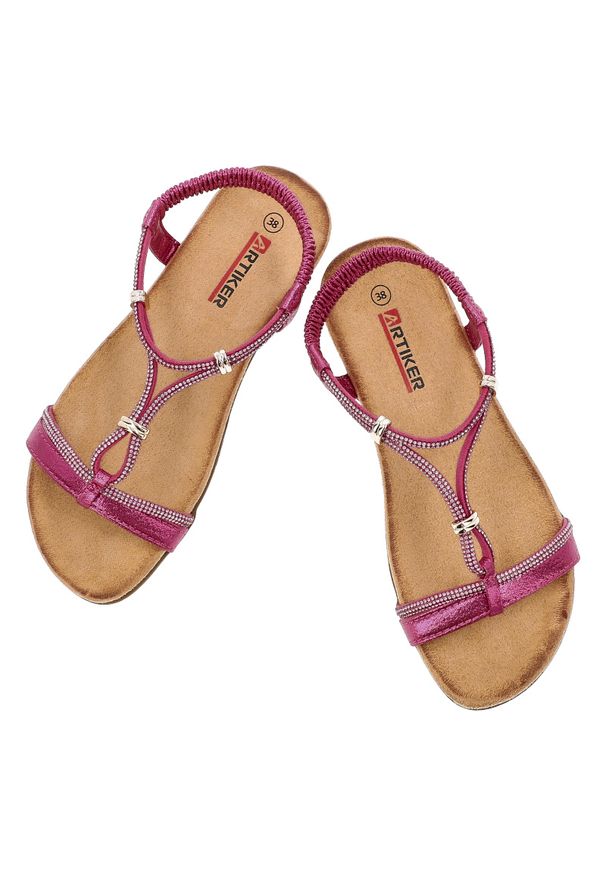 Różowe Sandały Artiker Modne Obuwie Damskie. Okazja: na co dzień. Zapięcie: pasek. Kolor: różowy. Wzór: aplikacja, paski. Sezon: lato. Styl: casual, elegancki