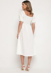 Born2be - Biała Rozkloszowana Sukienka z Bufiastymi Rękawami Kolireva. Okazja: na co dzień. Typ kołnierza: dekolt kwadratowy. Kolor: biały. Styl: casual, elegancki #6
