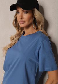 Renee - Niebieska T-shirt Koszulka z Bawełny Delestina. Okazja: na co dzień. Kolor: niebieski. Materiał: bawełna. Styl: casual, elegancki