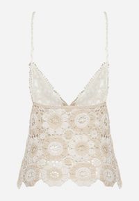 Born2be - Beżowy Top Ażurowy w Stylu Boho z Bawełny Nahiroa. Typ kołnierza: dekolt w kształcie V. Kolor: beżowy. Materiał: bawełna. Wzór: ażurowy. Sezon: lato. Styl: boho