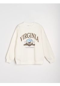 Sinsay - Bluza crewneck z napisem - kremowy. Kolor: kremowy. Wzór: napisy