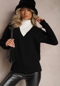 Renee - Czarna Bawełniana Bluza z Trójkątnym Dekoltem Hydralia. Typ kołnierza: dekolt w serek. Kolor: czarny. Materiał: bawełna. Długość rękawa: długi rękaw. Długość: długie