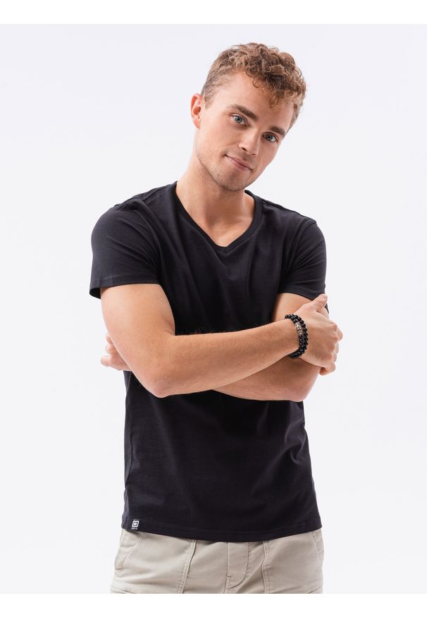 Ombre Clothing - T-shirt męski bawełniany BASIC S1369 - czarny - XXL. Typ kołnierza: dekolt w serek. Kolor: czarny. Materiał: bawełna. Długość: krótkie. Styl: klasyczny