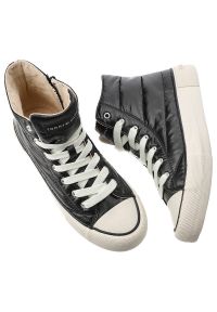 TOMMY HILFIGER - Czarne Trampki Tommy Hilfiger Modne Pikowane Buty Damskie. Okazja: na spacer. Kolor: czarny. Materiał: materiał, skóra ekologiczna. Szerokość cholewki: normalna. Wzór: aplikacja