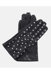 Kazar - Czarne rękawiczki damskie. Kolor: czarny. Materiał: skóra. Wzór: aplikacja. Styl: rockowy