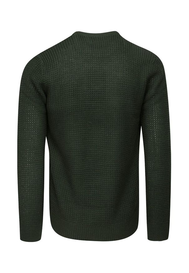 Brave Soul - Sweter Zielony, Khaki w Gruby Dziergany Splot, U-neck, Męski -BRAVE SOUL. Kolor: wielokolorowy, zielony, brązowy. Materiał: akryl. Wzór: ze splotem. Sezon: zima, jesień. Styl: klasyczny, elegancki