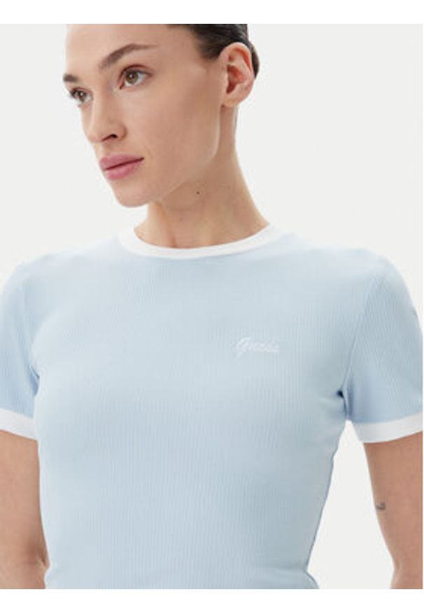 Guess T-Shirt V5GP08 KCRN2 Błękitny Regular Fit. Kolor: niebieski. Materiał: bawełna