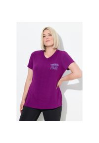 ULLA POPKEN - Damskie Bluzka funkcyjna wycięcia dekolt w serek rękaw 1/2 z recyklingu. Typ kołnierza: dekolt w serek. Kolekcja: plus size. Kolor: fioletowy. Materiał: wiskoza, poliester, elastan, materiał #1