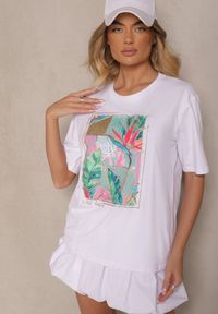 Renee - Biały T-shirt z Bawełny Ozdobiony Brokatem Isadelle. Okazja: na co dzień. Kolor: biały. Materiał: bawełna. Wzór: aplikacja. Styl: klasyczny, casual #4