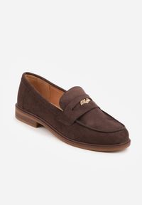 Born2be - Ciemnobrązowe Mokasyny VICES z Wkładką ze Skóry Naturalnej i Metaliczną Aplikacją Nanora. Nosek buta: okrągły. Kolor: brązowy. Materiał: skóra. Wzór: aplikacja. Obcas: na obcasie. Styl: klasyczny. Wysokość obcasa: niski #2