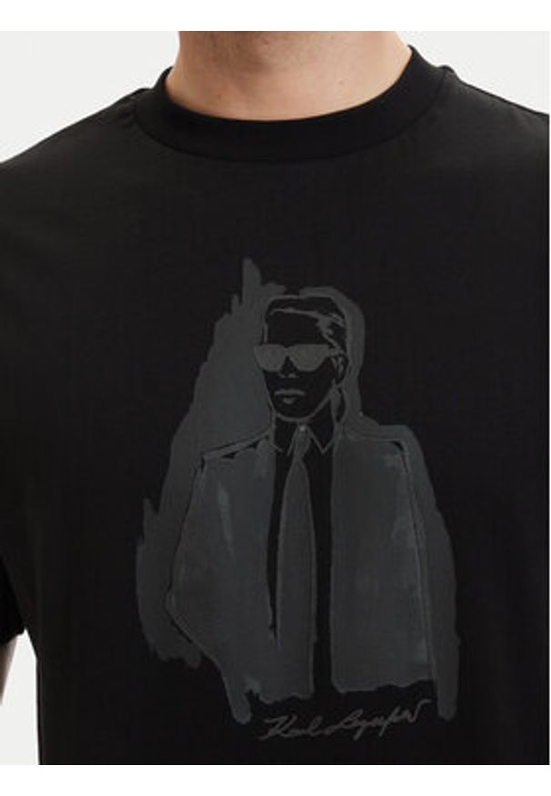 Karl Lagerfeld - KARL LAGERFELD T-Shirt 755143 563225 Czarny Regular Fit. Typ kołnierza: dekolt w karo. Kolor: czarny. Materiał: bawełna