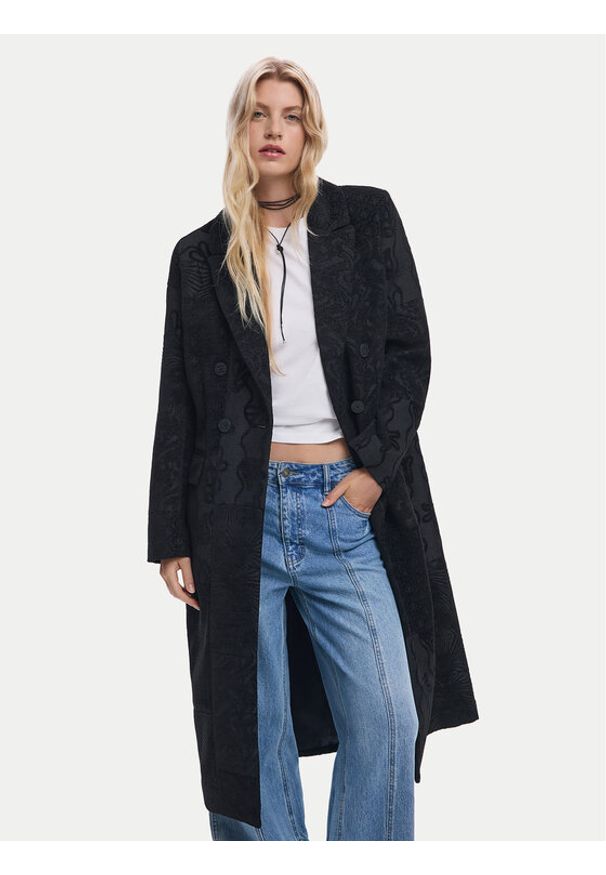 Desigual Płaszcz przejściowy Patch 25WWEW16 Czarny Regular Fit. Kolor: czarny. Materiał: syntetyk