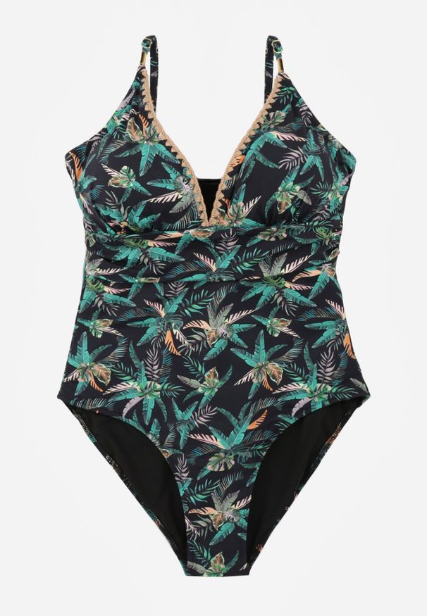 Born2be - Czarny Strój Kąpielowy w Liściasty Wzór Corravia. Kolekcja: plus size. Kolor: czarny