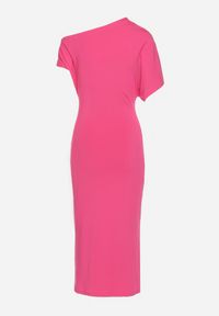 Born2be - Fuksjowa Asymetryczna Sukienka Midi o Dopasowanym Fasonie Tivalle. Kolor: różowy. Typ sukienki: asymetryczne. Długość: midi #7