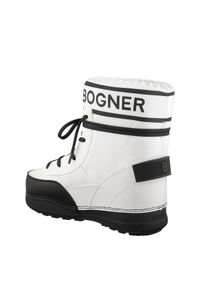 Bogner - BOGNER - Białe śniegowce z logo. Kolor: biały. Materiał: futro, materiał. Szerokość cholewki: normalna. Szerokość buta: średnie