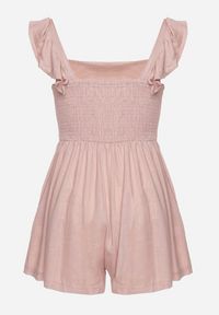 Born2be - Jasnoróżowy Kombinezon Bawełniany na Ramiączkach z Falbanką i Krótkimi Nogawkami Liadia. Kolor: różowy. Materiał: bawełna. Długość rękawa: na ramiączkach. Długość: krótkie. Styl: klasyczny #2