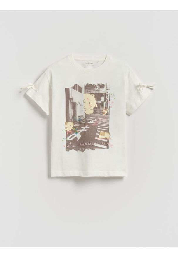 Reserved - T-shirt z nadrukiem - złamana biel. Materiał: bawełna. Wzór: nadruk